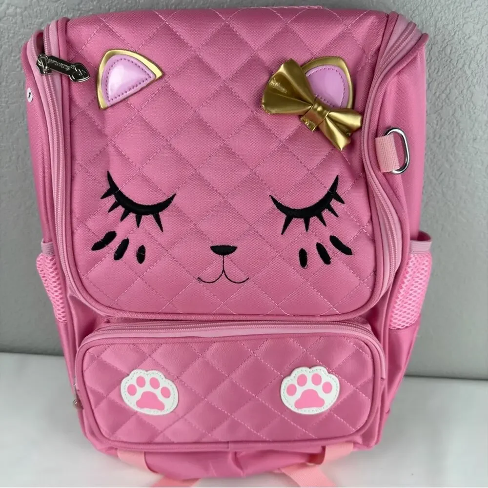 NWT Charming Pink Cat Kids Backpack and Lunch Bag Set